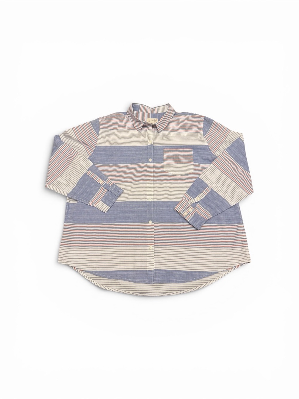 Universal Thread Striped Button-Down 100% Cotton Shirt in Blue and Cream